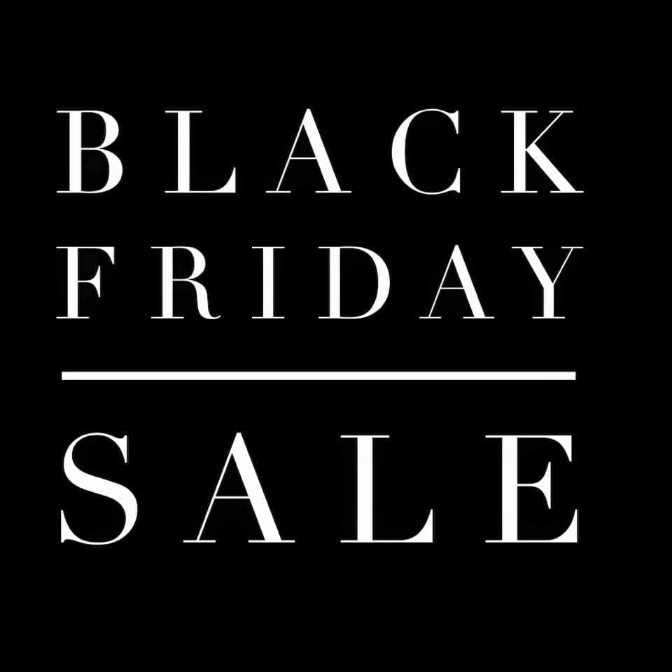 Black Friday Sales" written in bold white capital letters against a black background with a horizontal line separating "Friday" and "Sales.