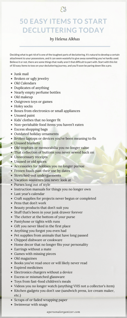 Checklist | 50 Easy Items To Start Decluttering Today