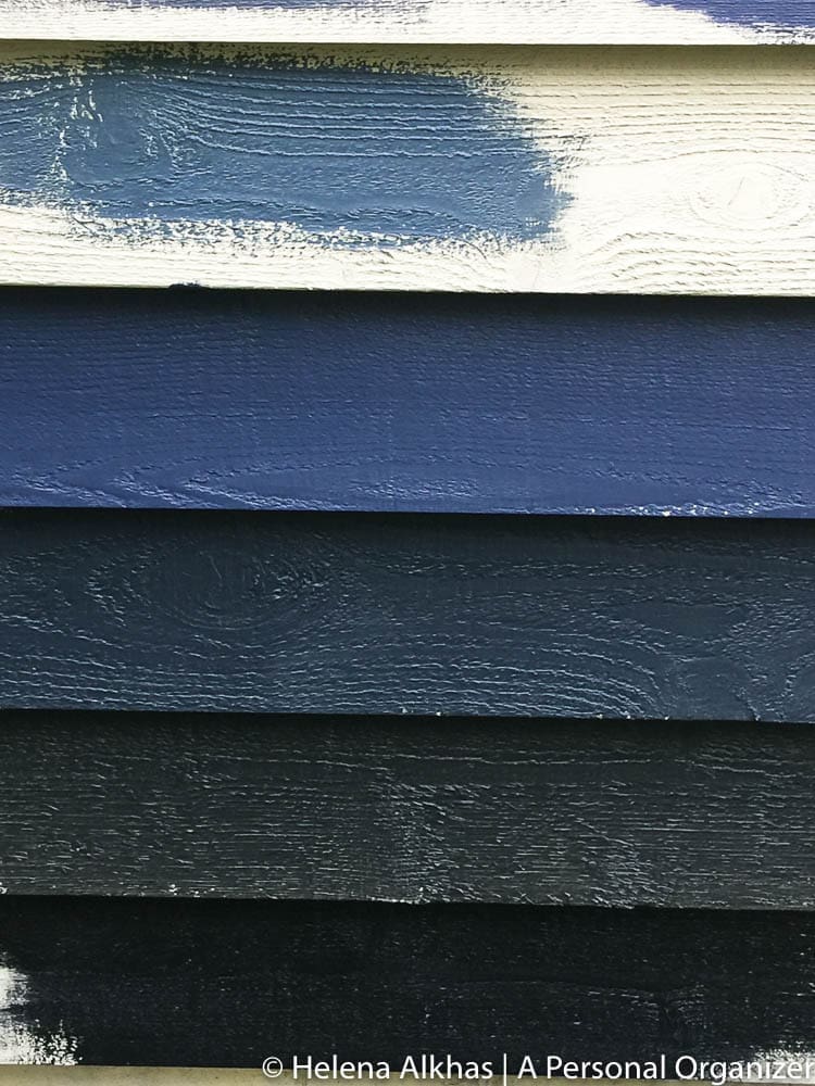 siding of house painted with Hale Navy, slate and grays