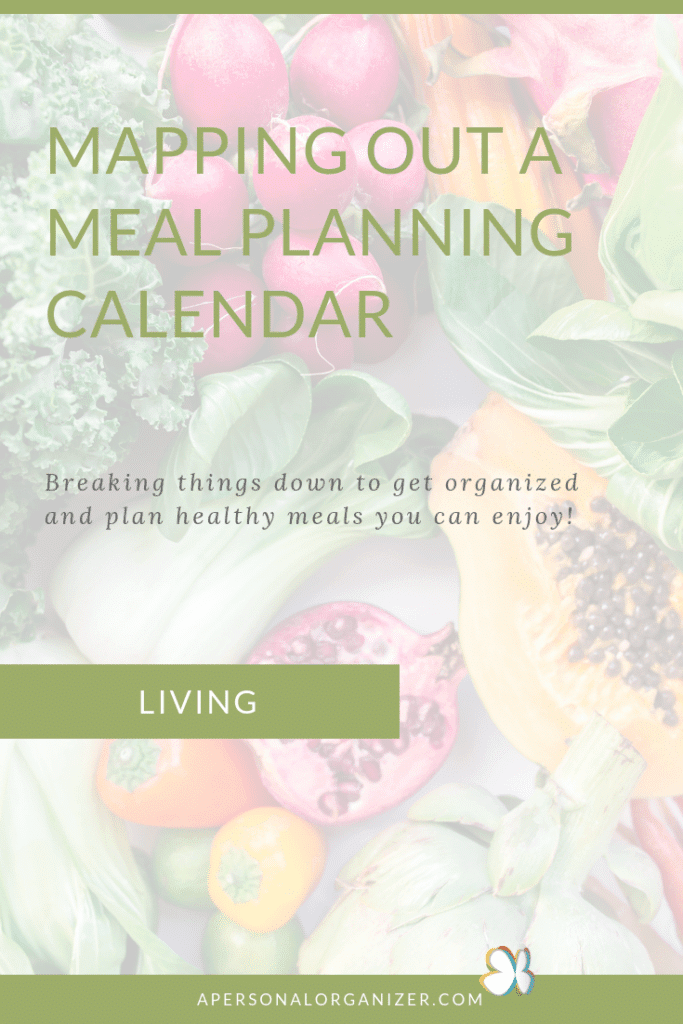 A light pastel-colored image titled "Mapping Out A Meal Planning Calendar" highlights the importance of planning healthy meals. Featuring various vegetables, it encourages organization and enjoyment in meal planning while emphasizing the benefits of sticking to it. "LIVING" is also prominently mentioned.