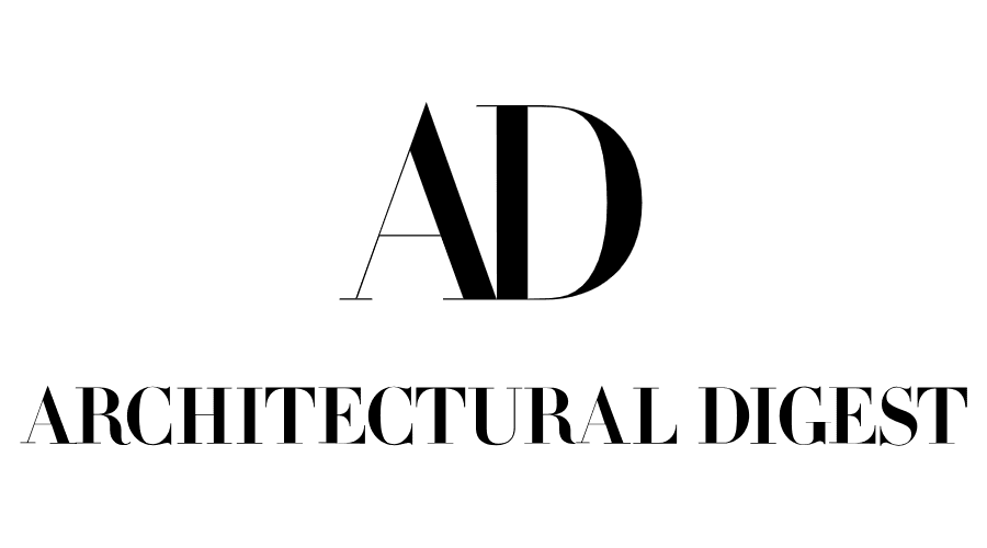 Logo featuring large, bold letters "AD" above the words "ARCHITECTURAL DIGEST" in a sleek, serif font, all in black on a pristine white background, reflecting an essence of organizing elegance.