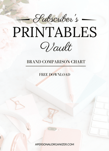 Brand Comparison Chart - A Personal Organizer