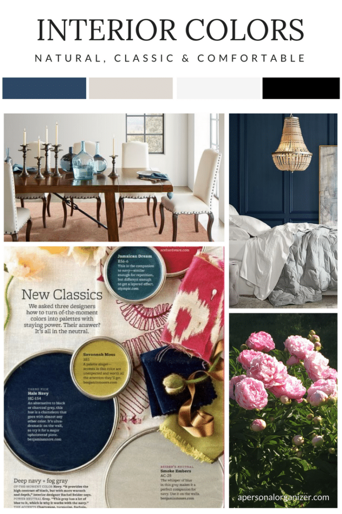 Selecting a color palette for your entire house. The colors we picked and how they look in each room. interior pottery barn colors moodboard