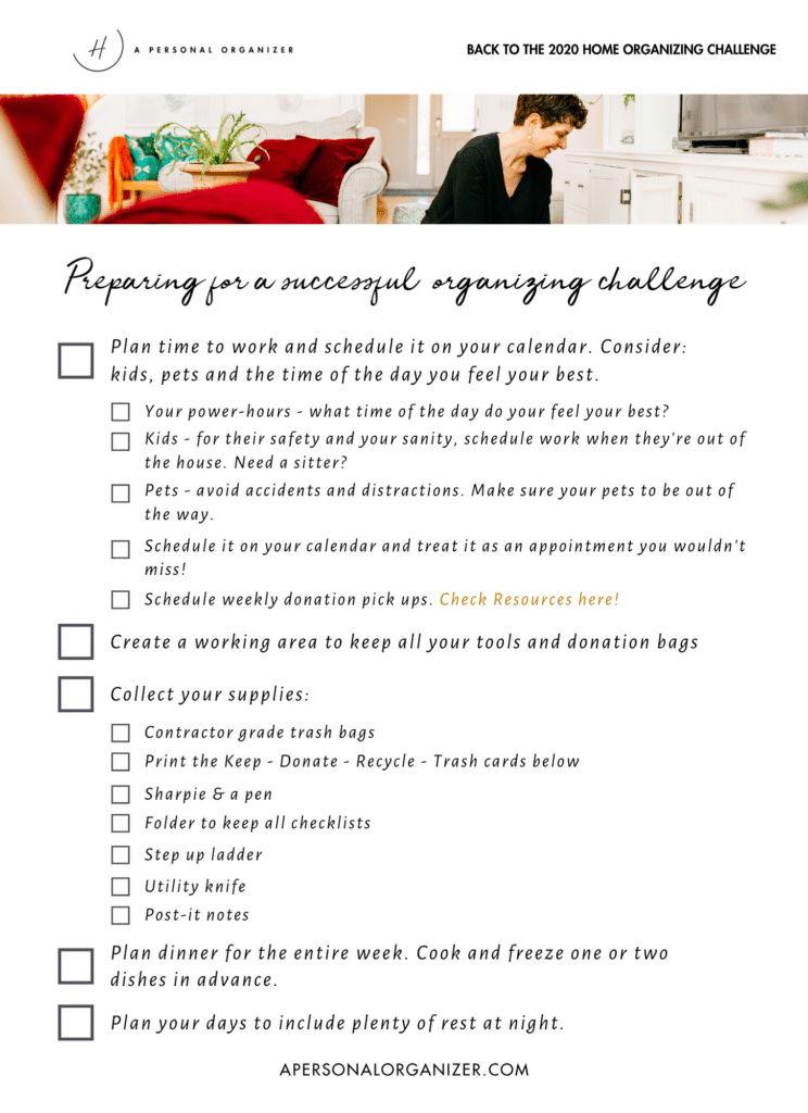 2020 Organizing challenge prep work sheet
