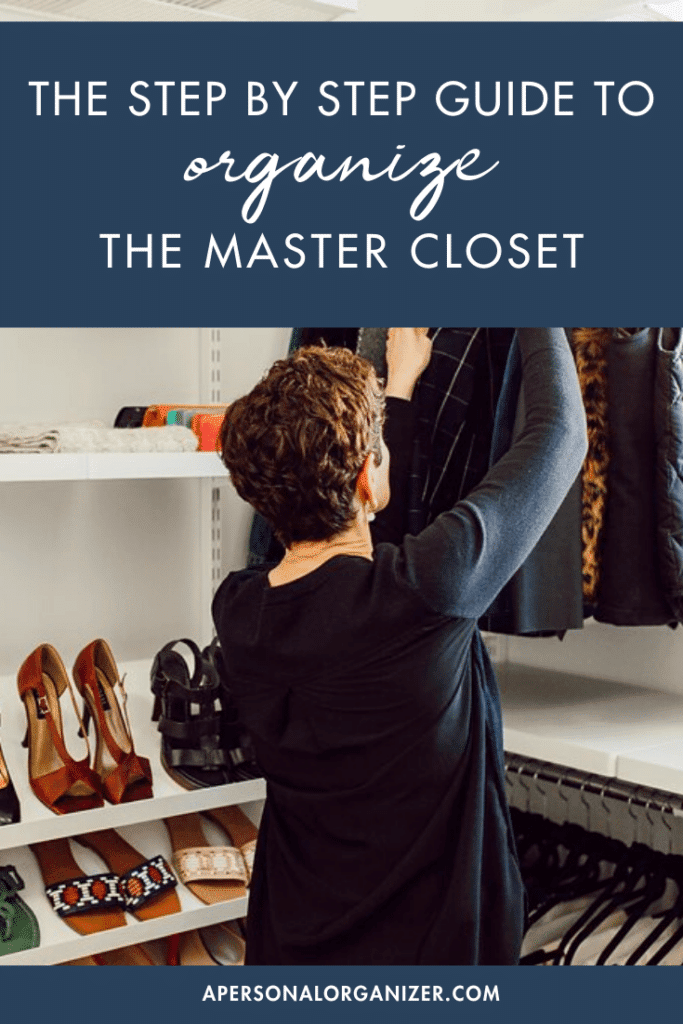 organized master closet with the Elfa closet system by the Container Store