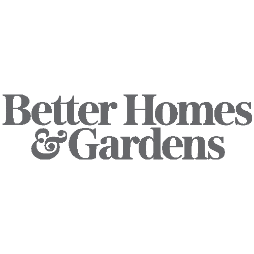 The image displays the "Better Homes & Gardens" logo in a gray serif font against a white background, evoking a sense of elegance and sophistication, much like their timeless organizing solutions.